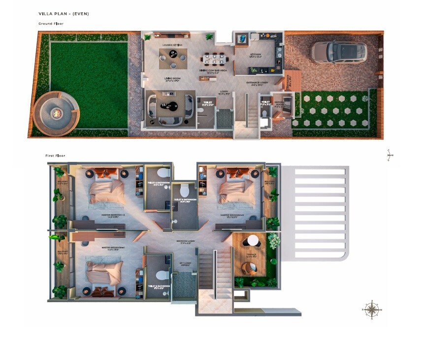 Floor plan of 3 BHK 2200 Sq. Ft. Villa in Anant Serene Villas, Navi Mumbai