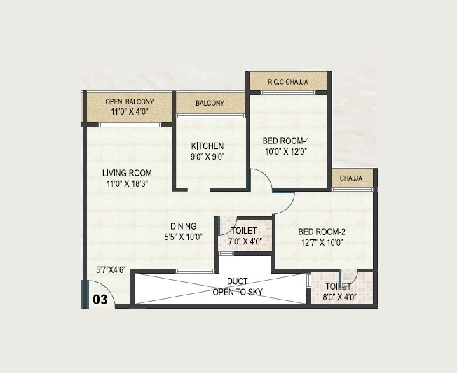 Floor plan of 2 BHK 618 Sq. Ft. Apartment in Aniruddha Icon, Navi Mumbai