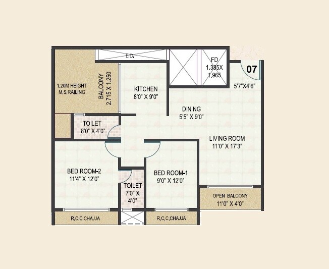Floor plan of 2 BHK 718 Sq. Ft. Apartment in Aniruddha Icon, Navi Mumbai