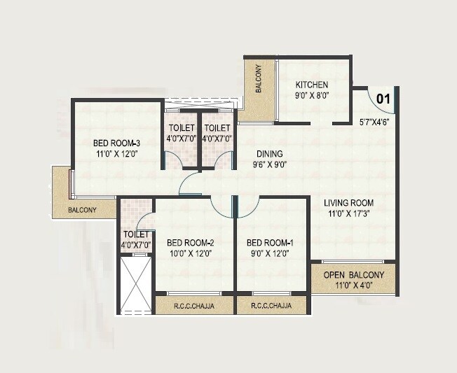 3 BHK 919 Sq. Ft. Apartment