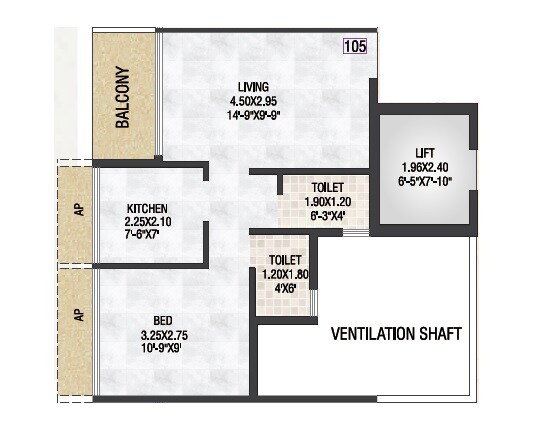 Floor plan of 1 BHK 426 Sq. Ft. Apartment in Aniruddha Pooja, Navi Mumbai