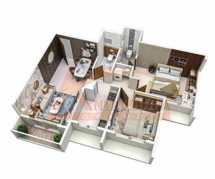 Floor plan of 2 BHK 612 Sq. Ft. Apartment in Aniruddha Pooja, Navi Mumbai