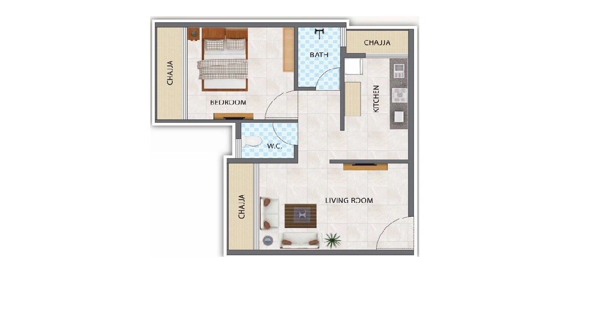 Floor plan of 1 BHK 305 Sq. Ft. Apartment in Anmol Dattakrupa Complex, Navi Mumbai