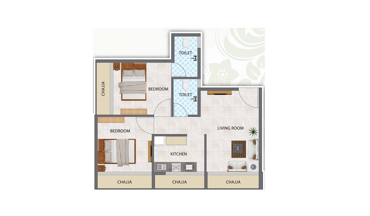 Floor plan of 2 BHK 452 Sq. Ft. Apartment in Anmol Dattakrupa Complex, Navi Mumbai