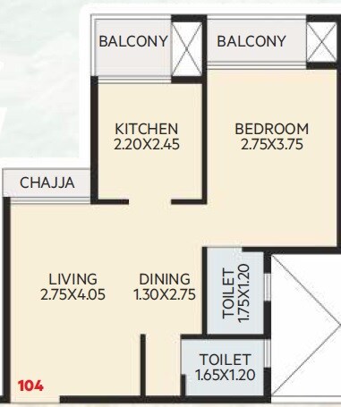Floor plan of 1 BHK 253 Sq. Ft. Apartment in Anmol The Nature, Navi Mumbai