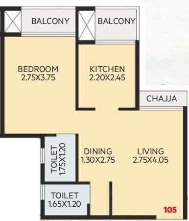 Floor plan of 1 BHK 311 Sq. Ft. Apartment in Anmol The Nature, Navi Mumbai