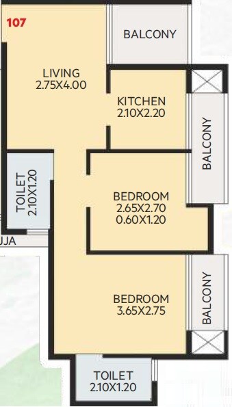 Floor plan of 2 BHK 512 Sq. Ft. Apartment in Anmol The Nature, Navi Mumbai