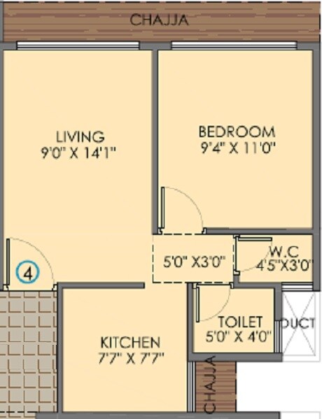 Floor plan of 1 BHK 353 Sq. Ft. Apartment in Apex Aura, Navi Mumbai