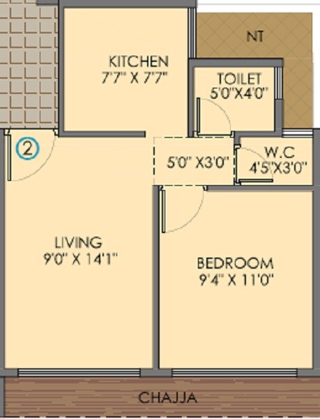 Floor plan of 1 BHK 358 Sq. Ft. Apartment in Apex Aura, Navi Mumbai