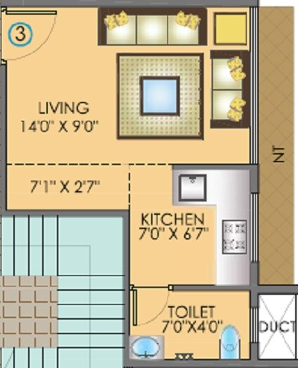 Floor plan of 228 Sq. Ft. Studio in Apex Aura, Navi Mumbai