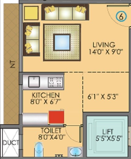 Floor plan of 292 Sq. Ft. Studio in Apex Aura, Navi Mumbai