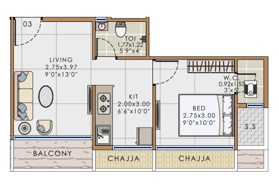 1 BHK 282 Sq. Ft. Apartment in Apex Avenue