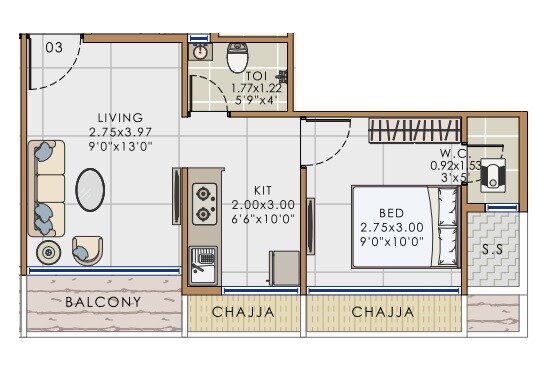 Floor plan of 1 BHK 282 Sq. Ft. Apartment in Apex Avenue, Navi Mumbai