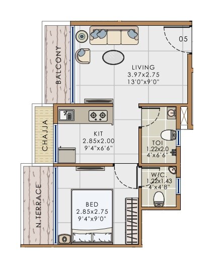 Floor plan of 1 BHK 322 Sq. Ft. Apartment in Apex Avenue, Navi Mumbai