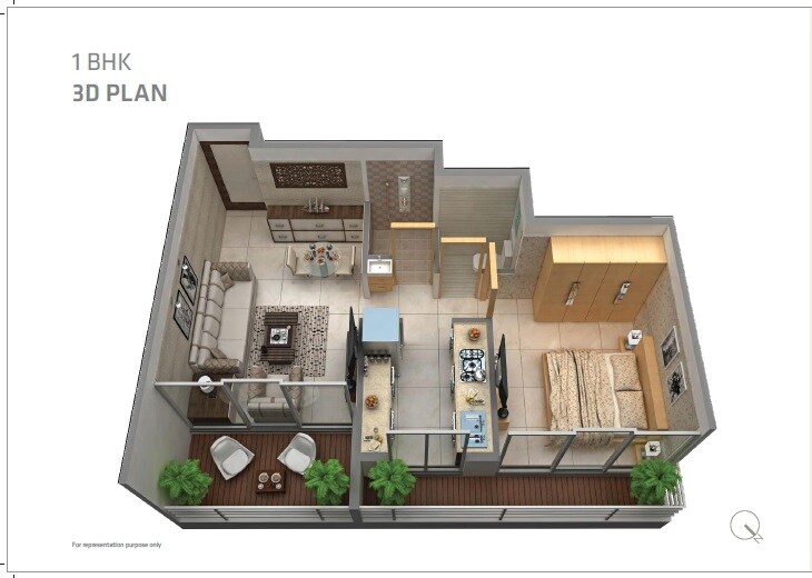 Floor plan of 1 BHK 327 Sq. Ft. Apartment in Apex Landmark, Navi Mumbai