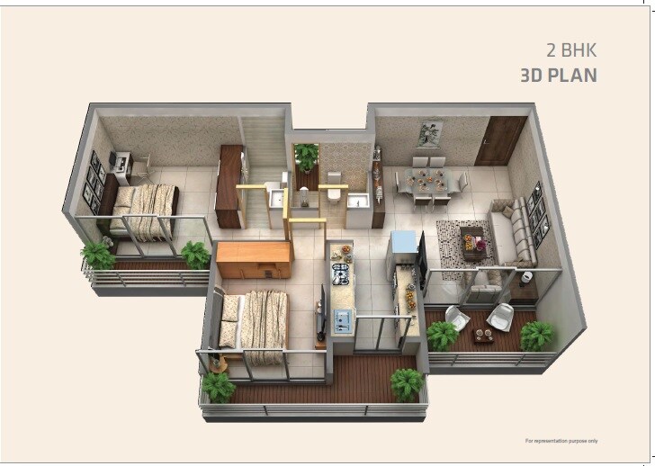 Floor plan of 2 BHK 523 Sq. Ft. Apartment in Apex Landmark, Navi Mumbai