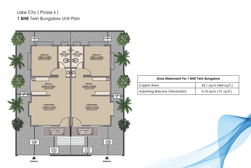 Floor plan of 1 BHK 464 Sq. Ft. Villa in Apratim Lake City, Navi Mumbai