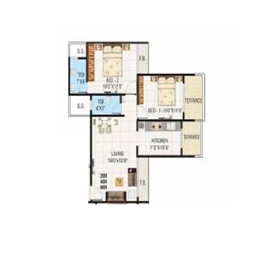 Floor plan of 2 BHK 419 Sq. Ft. Apartment in Aramus Galassia, Navi Mumbai