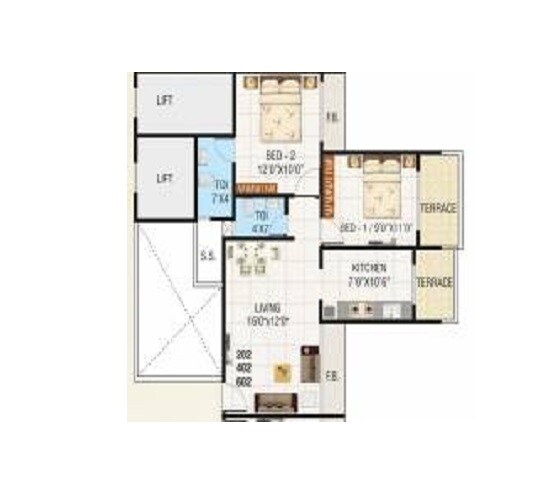 Floor plan of 2 BHK 469 Sq. Ft. Apartment in Aramus Galassia, Navi Mumbai