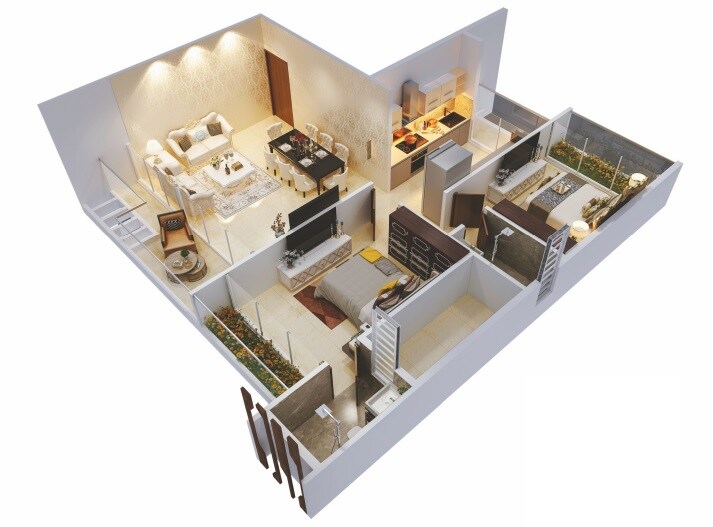 Floor plan of 2 BHK 509 Sq. Ft. Apartment in Aramus The Domus, Navi Mumbai