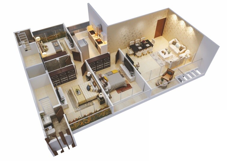 Floor plan of 3 BHK 1560 Sq. Ft. Apartment in Aramus The Domus, Navi Mumbai