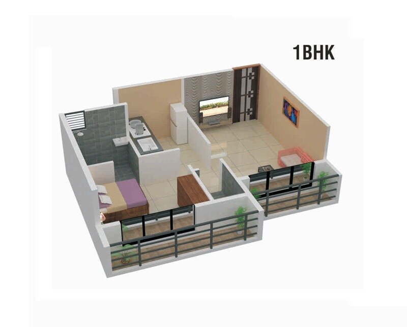 Floor plan of 1 BHK 336 Sq. Ft. Apartment in Aravalli Sankul, Navi Mumbai