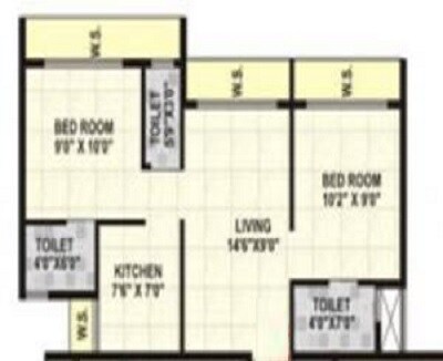 Floor plan of 2 BHK 397 Sq. Ft. Apartment in Aravalli Sankul, Navi Mumbai