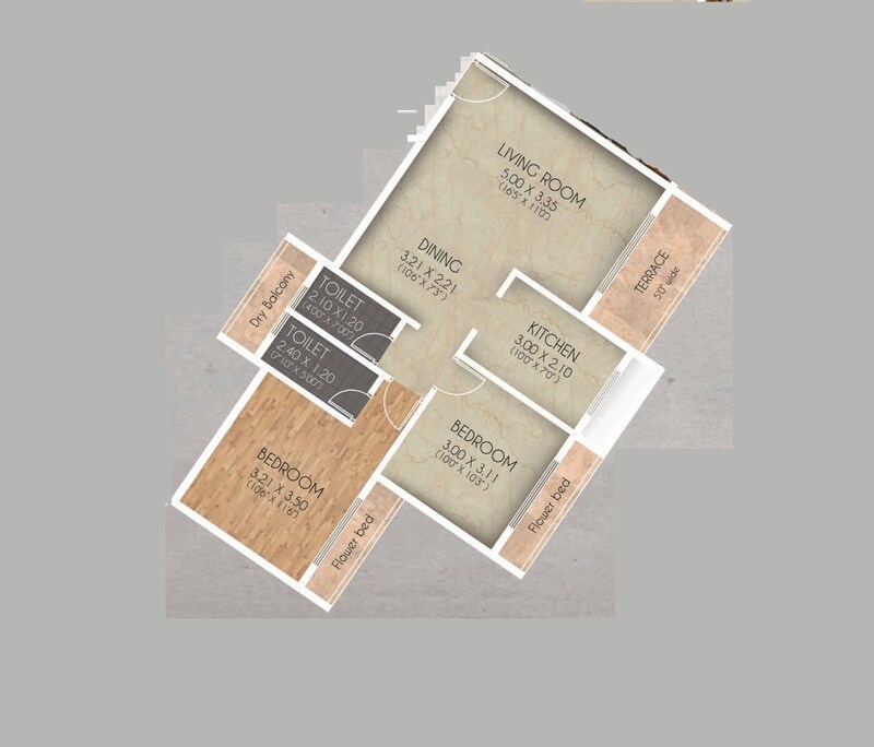 Floor plan of 2 BHK 480 Sq. Ft. Apartment in Archstone Infinity Tower, Navi Mumbai