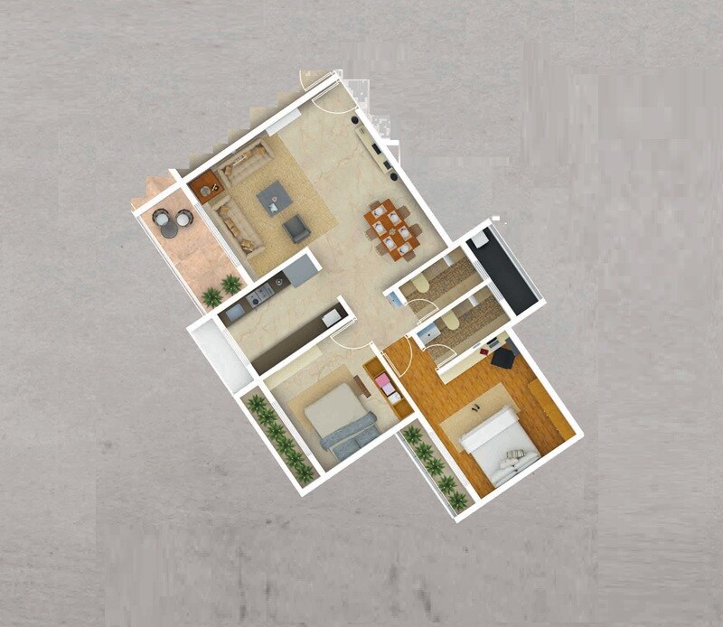 Floor plan of 2 BHK 503 Sq. Ft. Apartment in Archstone Infinity Tower, Navi Mumbai
