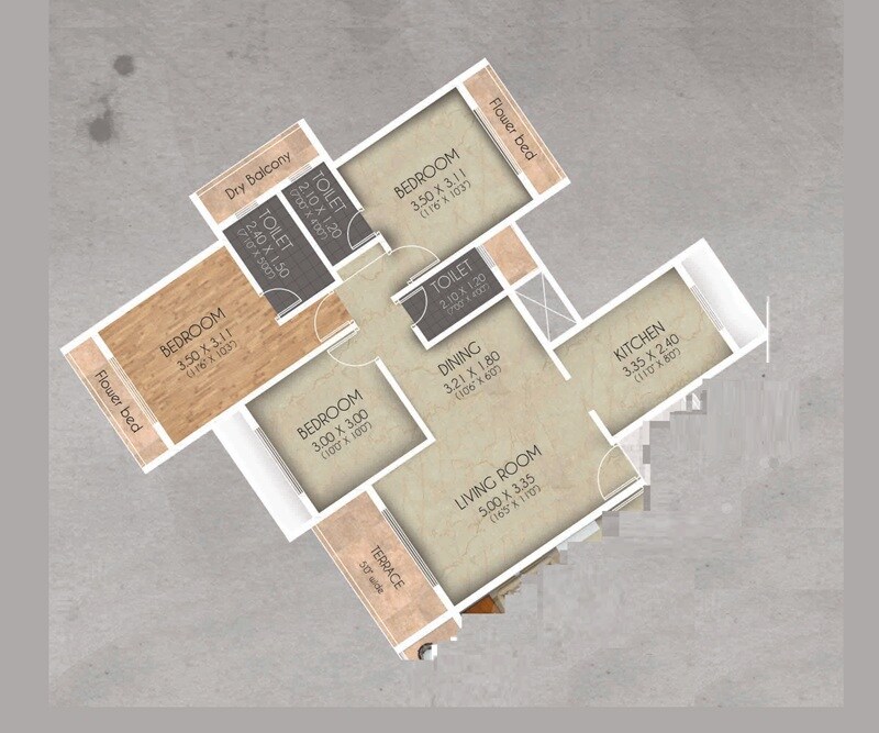 Floor plan of 3 BHK 621 Sq. Ft. Apartment in Archstone Infinity Tower, Navi Mumbai