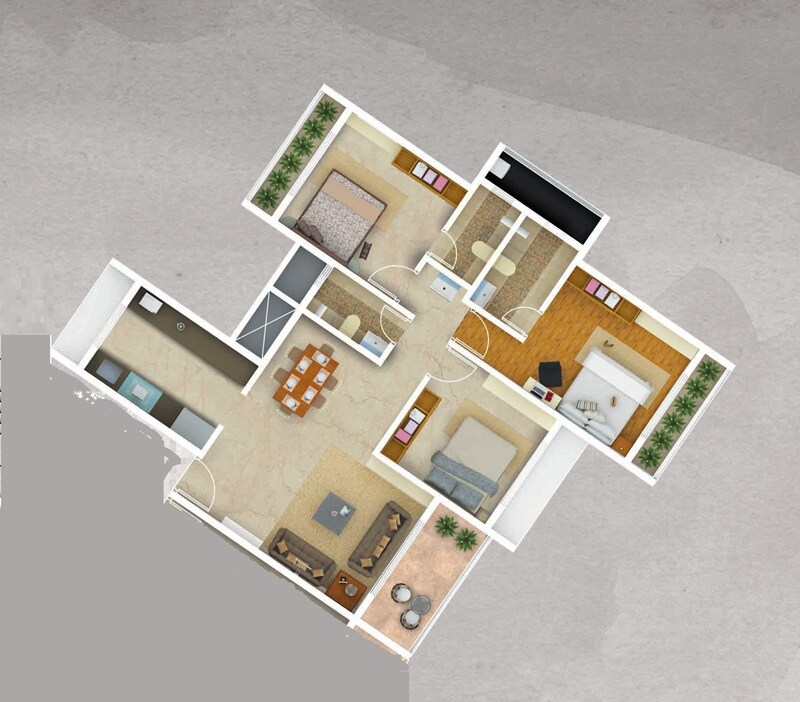 Floor plan of 3 BHK 953 Sq. Ft. Apartment in Archstone Infinity Tower, Navi Mumbai