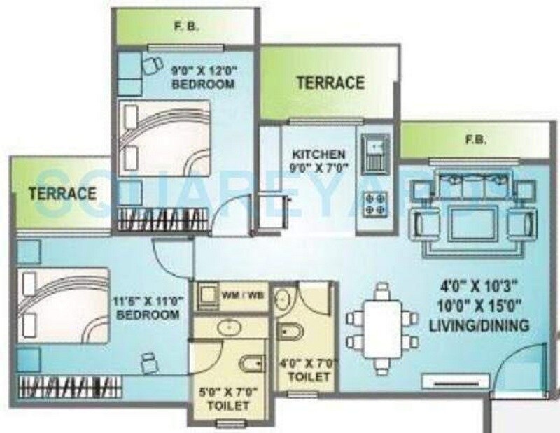 Floor plan of 2 BHK Apartment - 672 sq. ft. in Arihant Abhilasha, Navi Mumbai