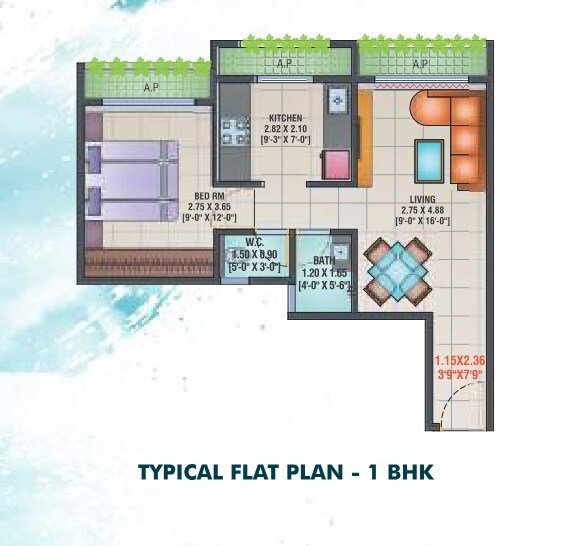 1 BHK 370 Sq. Ft. Apartment