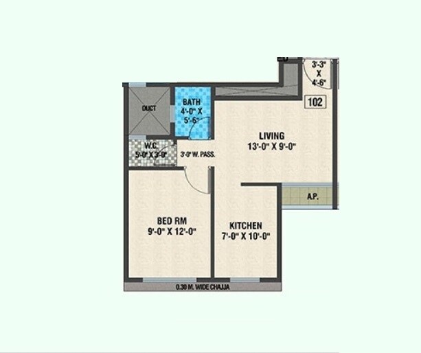 Floor plan of 1 BHK 352 Sq. Ft. Apartment in Arihant Amber Mumbai, Navi Mumbai