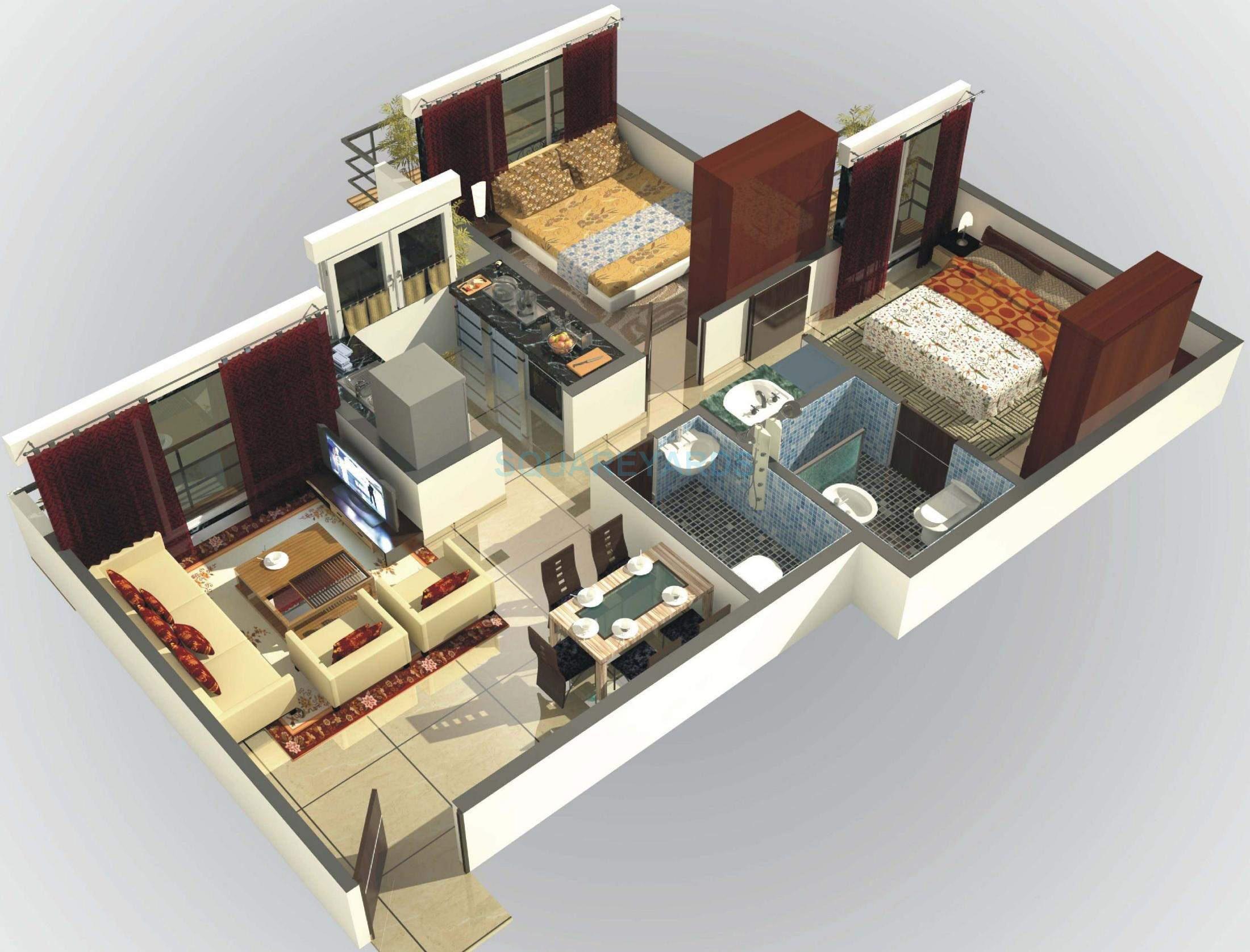 Floor plan of 2 BHK 1085 Sq. Ft. Apartment in Arihant Amodini, Navi Mumbai