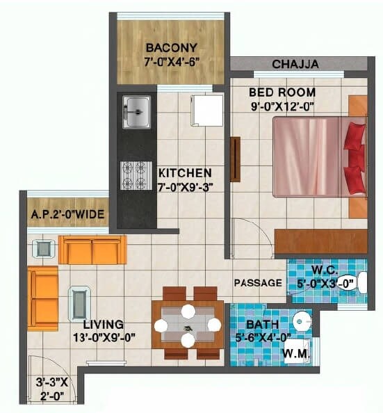 1 BHK 321 Sq. Ft. Apartment