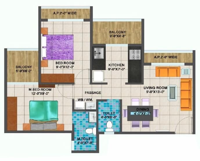 2 BHK 498 Sq. Ft. Apartment