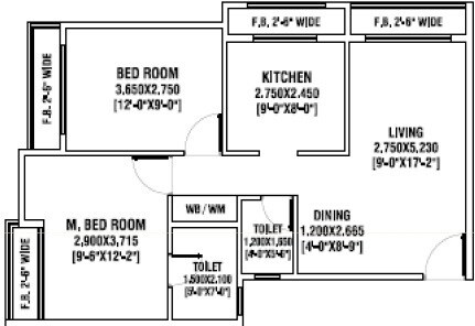 Floor plan of 2 BHK 494 Sq. Ft. Apartment in Arihant Anshula, Navi Mumbai