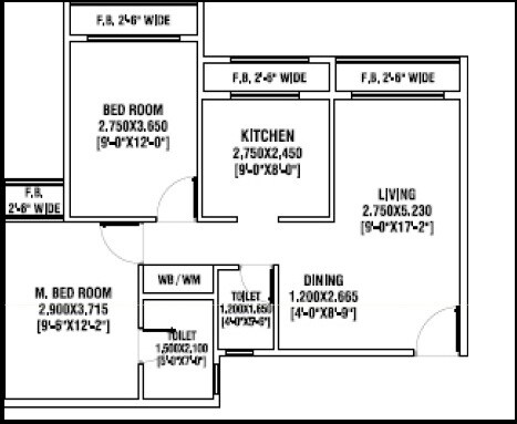 Floor plan of 2 BHK 505 Sq. Ft. Apartment in Arihant Anshula, Navi Mumbai