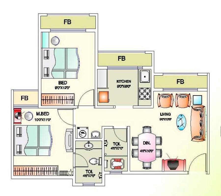 Floor plan of 2 BHK Apartment - 875 sq. ft. in Arihant Arham, Navi Mumbai
