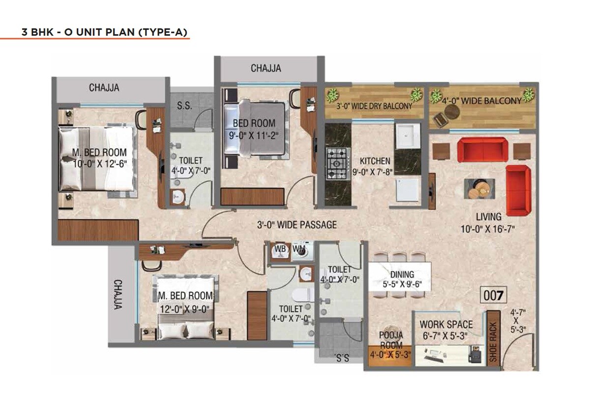 3 BHK 951 Sq. Ft. Apartment