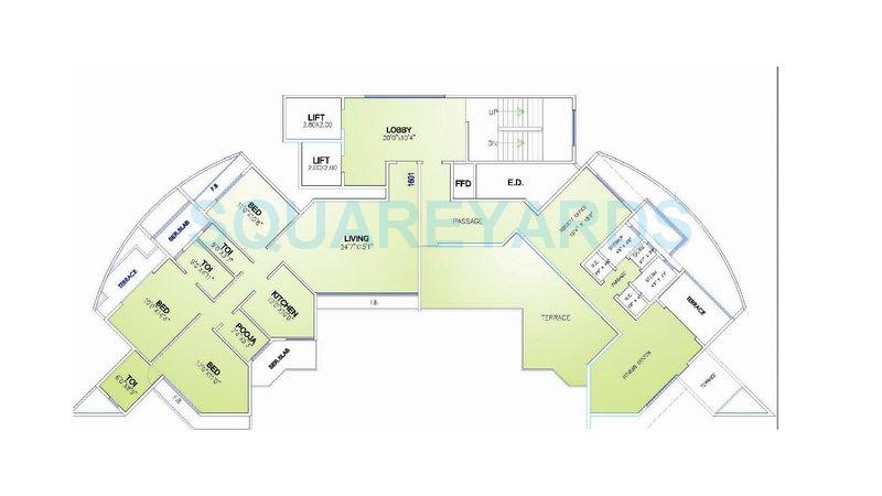 Floor plan of 3 BHK 1500 Sq. Ft. Apartment in Arihant Sparsh, Navi Mumbai