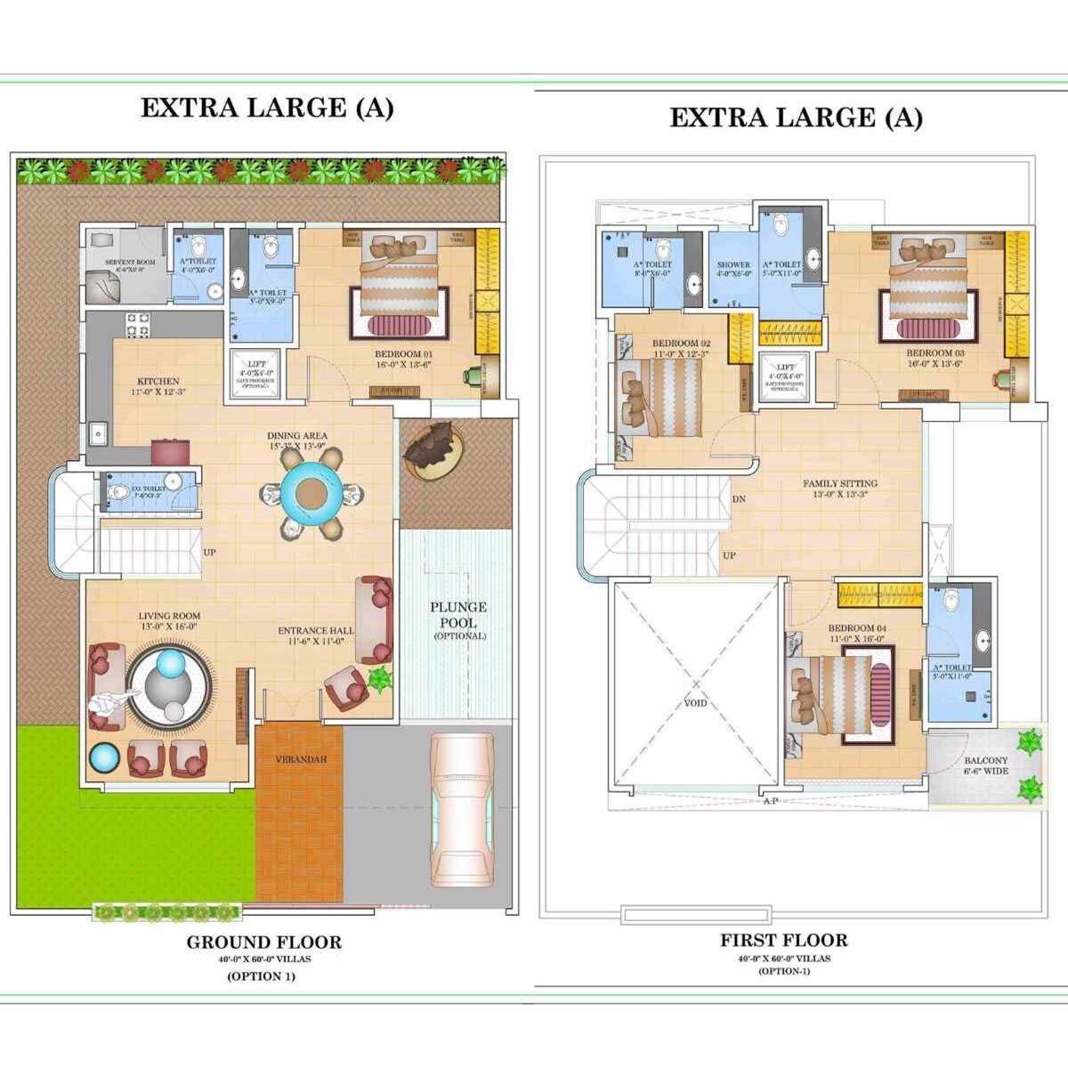 Floor plan of 4 BHK Villa - 4500 sq. ft. in Arihant World Villas, Navi Mumbai