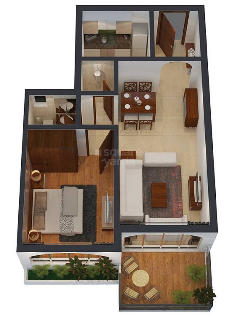 Floor plan of 1 BHK 493 Sq. Ft. Apartment in Arion Inaara, Navi Mumbai