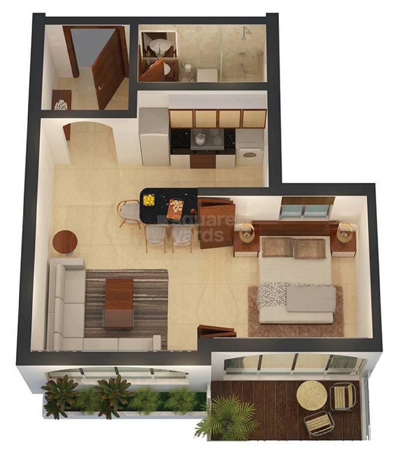 Floor plan of 360 Sq. Ft. Studio in Arion Inaara, Navi Mumbai