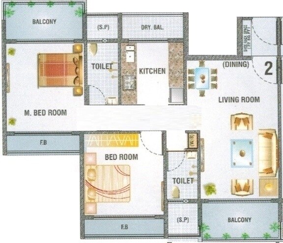Floor plan of 2 BHK 1160 Sq. Ft. Apartment in Aristo Usha Heights, Navi Mumbai