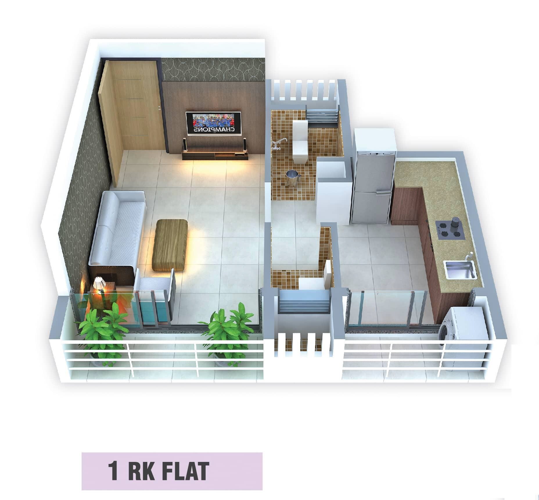 Floor plan of 420 Sq. Ft. Studio in Aruhee Bhushan, Navi Mumbai