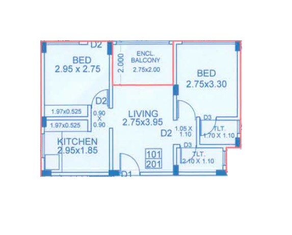 2 BHK 570 Sq. Ft. Apartment