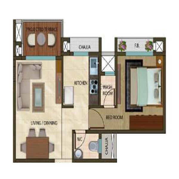 Floor plan of 1 BHK 294 Sq. Ft. Apartment in Asaya Aurous, Navi Mumbai