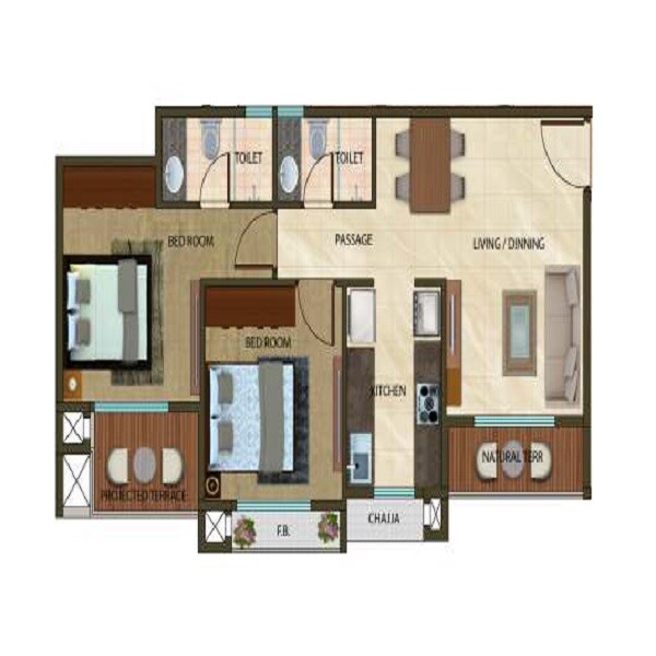 Floor plan of 2 BHK 480 Sq. Ft. Apartment in Asaya Aurous, Navi Mumbai